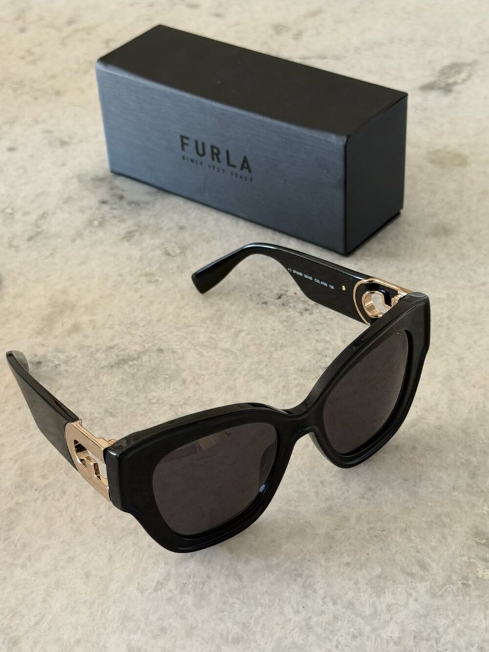 Furla VFU665K Black Gold Sunglasses Oversized Designer with Case